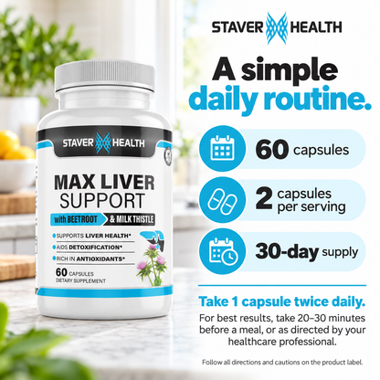 Max Liver Support: 60 capsules, two capsules per serving, 30-day supply.