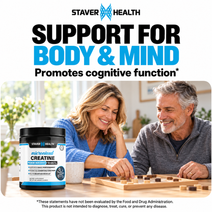 Staver Health Creatine promotes cognitive function, with mature adults enjoying a board game