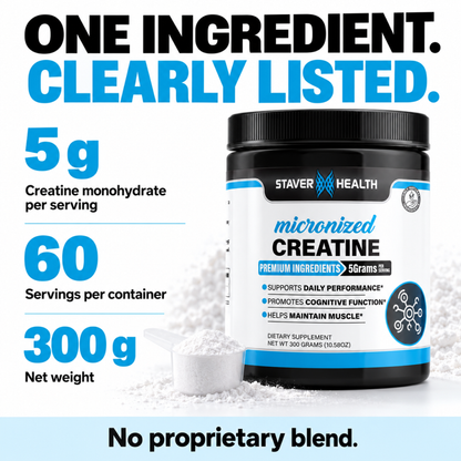 Creatine ingredient highlights: 5 g creatine monohydrate, 60 servings, 300 g net weight