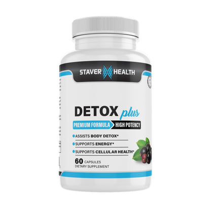 Staver Health Detox Plus bottle, 60 capsules, on a white background