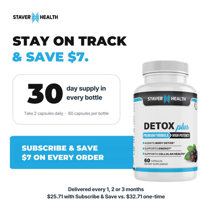 Detox Plus 30-day supply with Subscribe & Save $7 offer and bottle