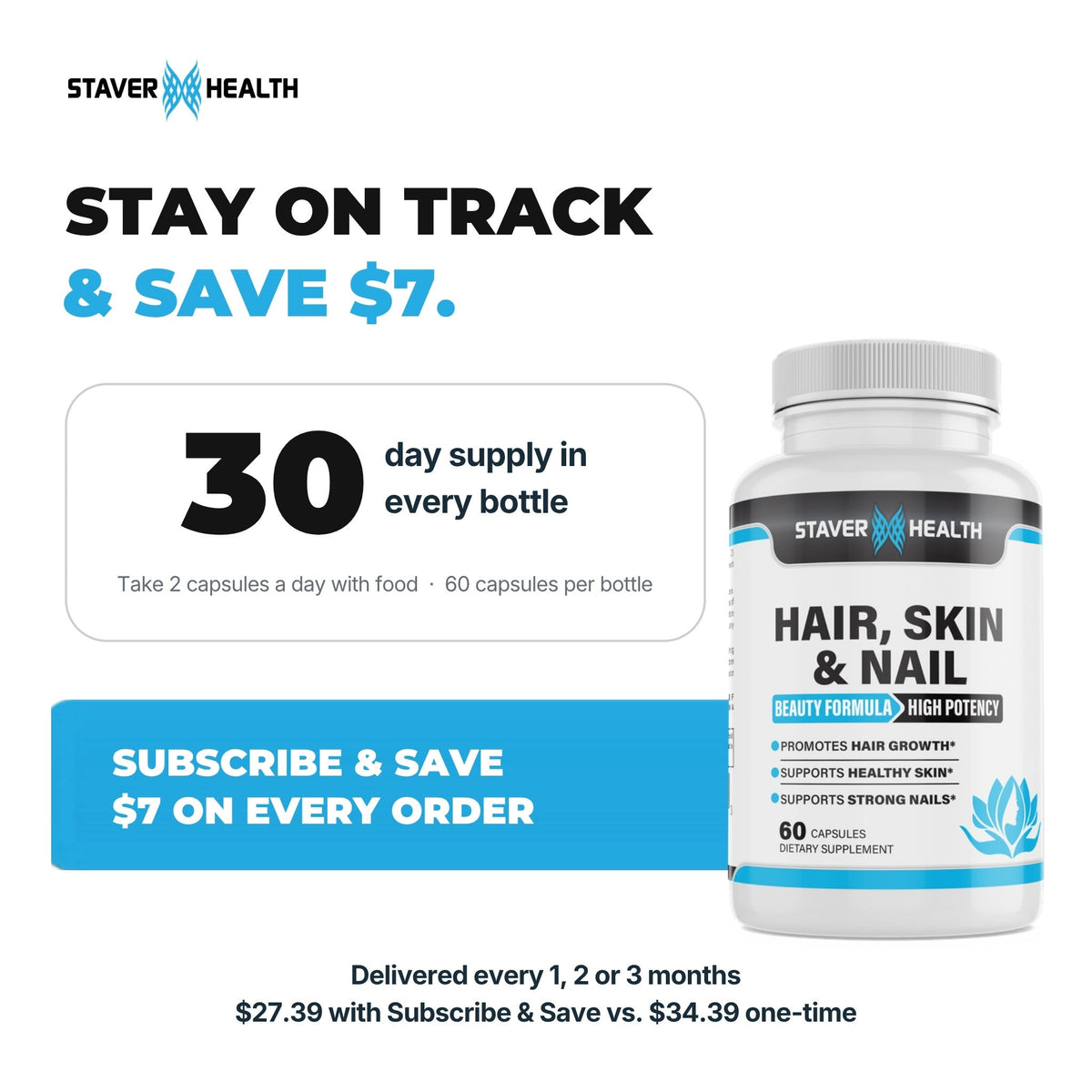 Hair, Skin & Nail 30-day supply per bottle with a Subscribe & Save $7 offer