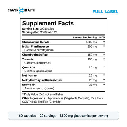 Max Joint Support Supplement Facts: 3 capsules, 20 servings, 8 ingredients