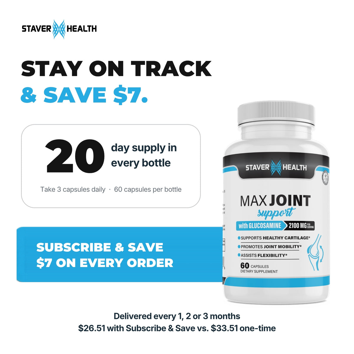 Max Joint Support 20-day supply with Subscribe & Save $7 offer and bottle
